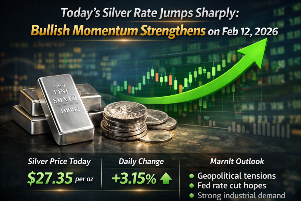 Today’s silver rate jumps sharply with bullish momentum, showing rising silver prices on February 12, 2026