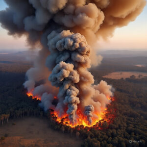 erial view of massive bushfires spreading across Australian landscape with thick smoke plumes 🌳